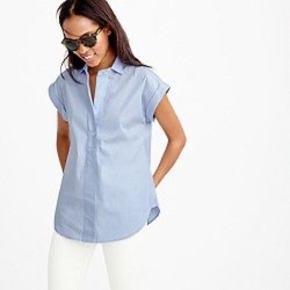 J. Crew Short Sleeve Popover Shirt- Blue - Picture 2 of 7